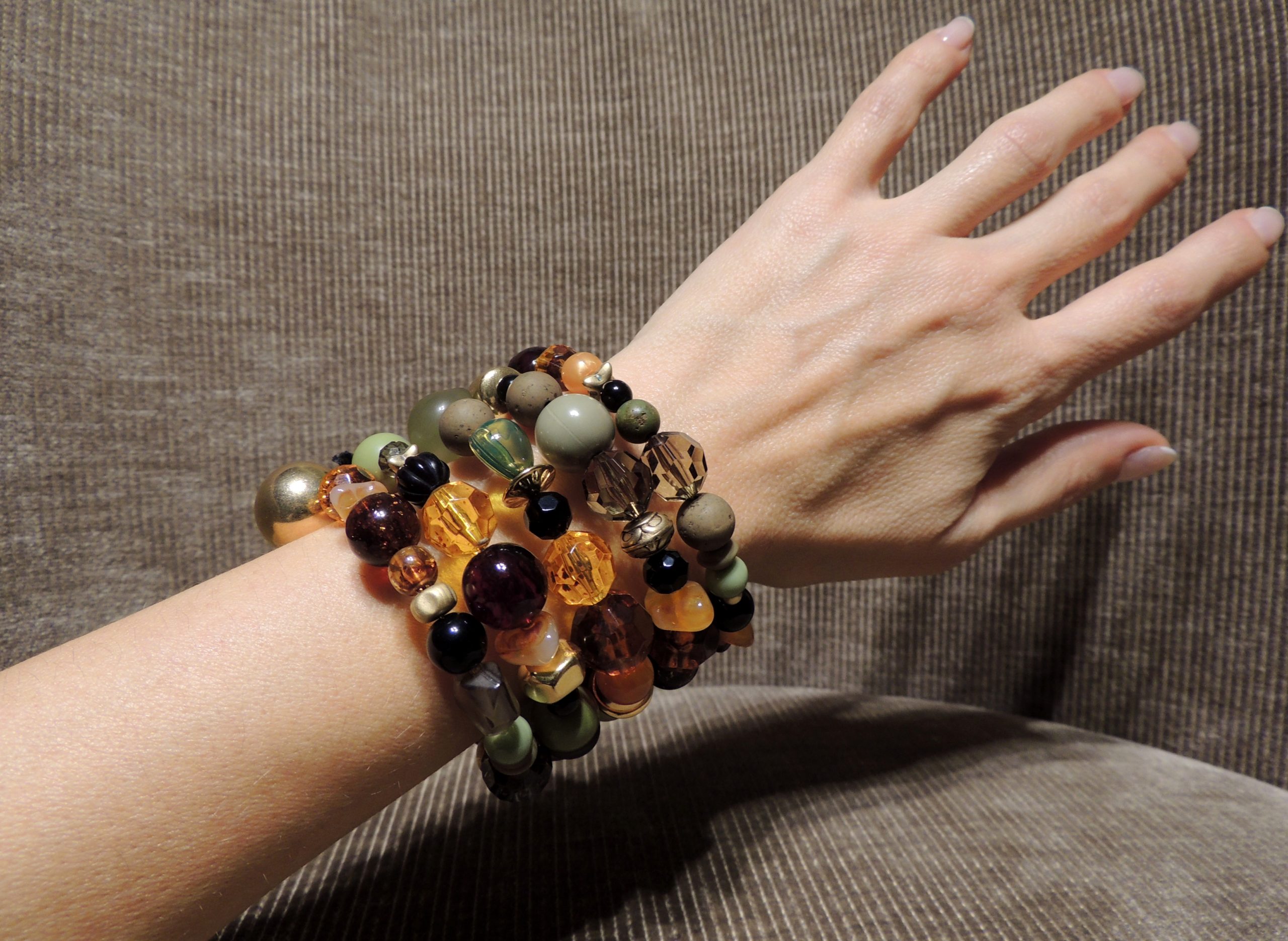 Bracciale spirale alto - 76) Ambra/Verde Militare