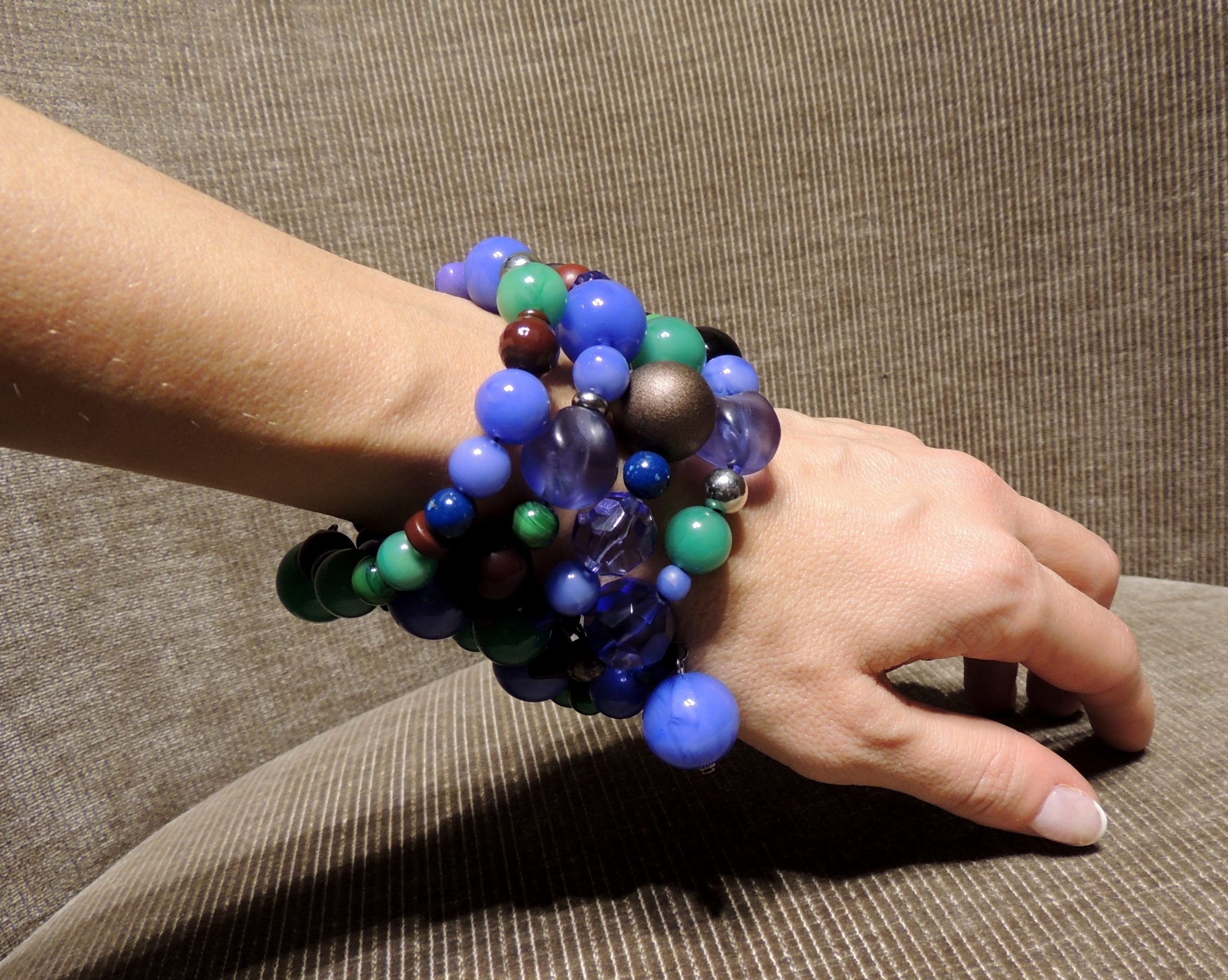 Bracciale spirale alto - 89) Azzurro Jeans/Verde/Marrone