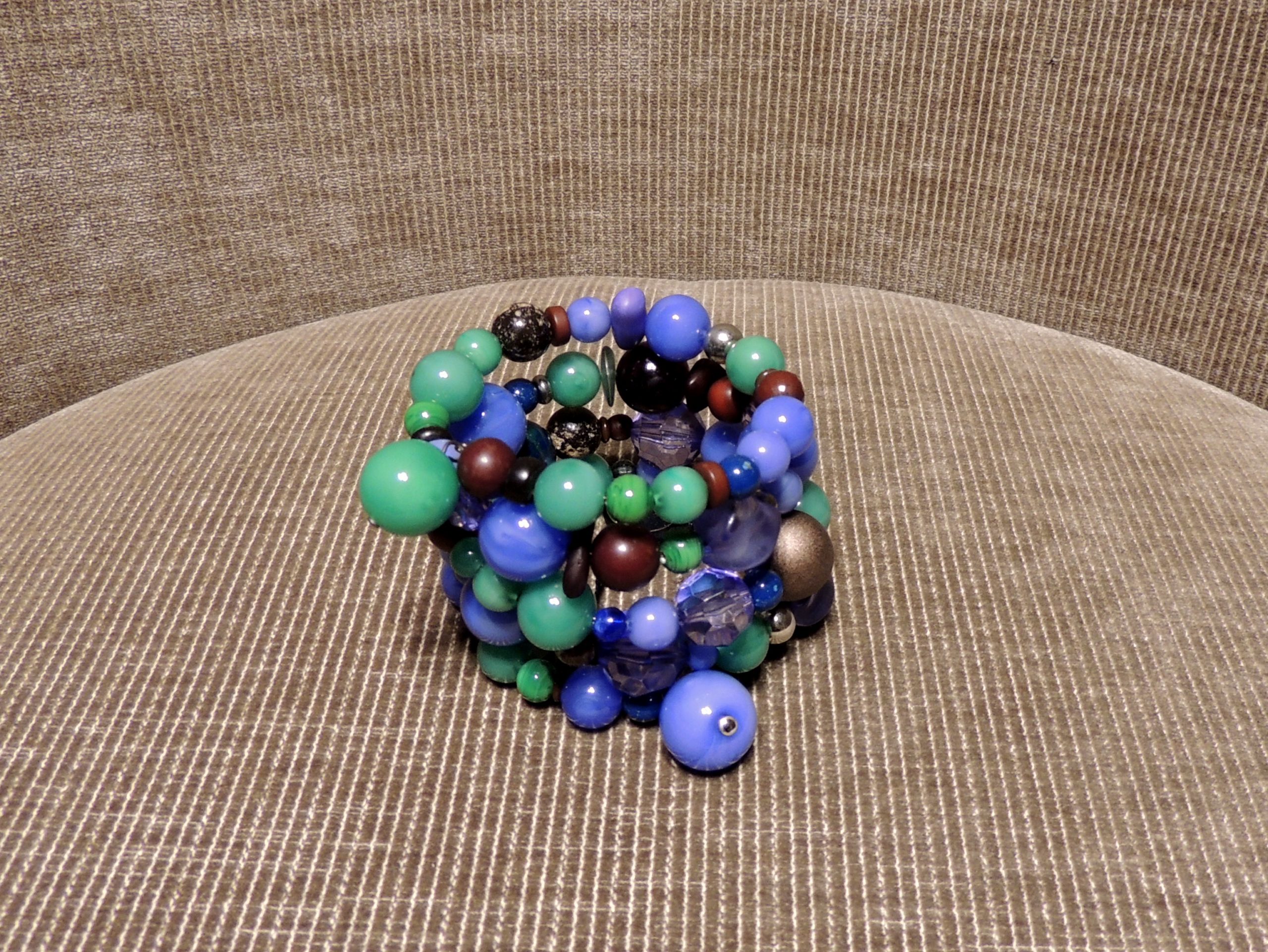 Bracciale spirale alto - 89) Azzurro Jeans/Verde/Marrone
