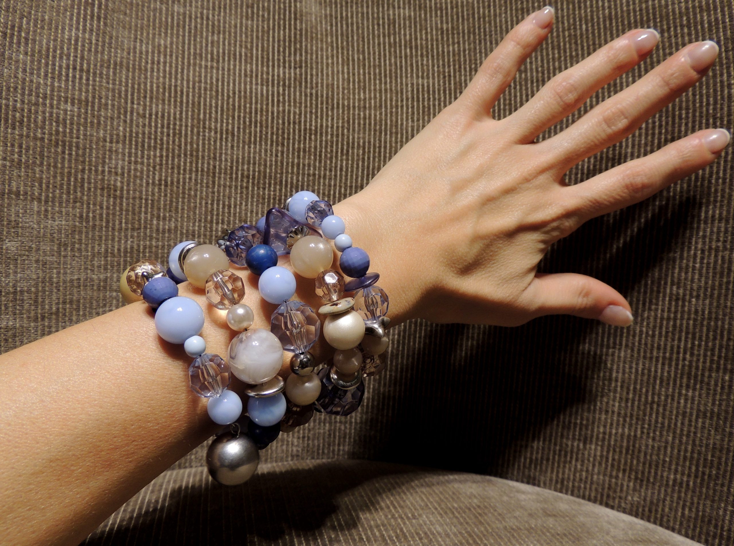 Bracciale spirale alto - 71) Beige/Azzurro Polvere