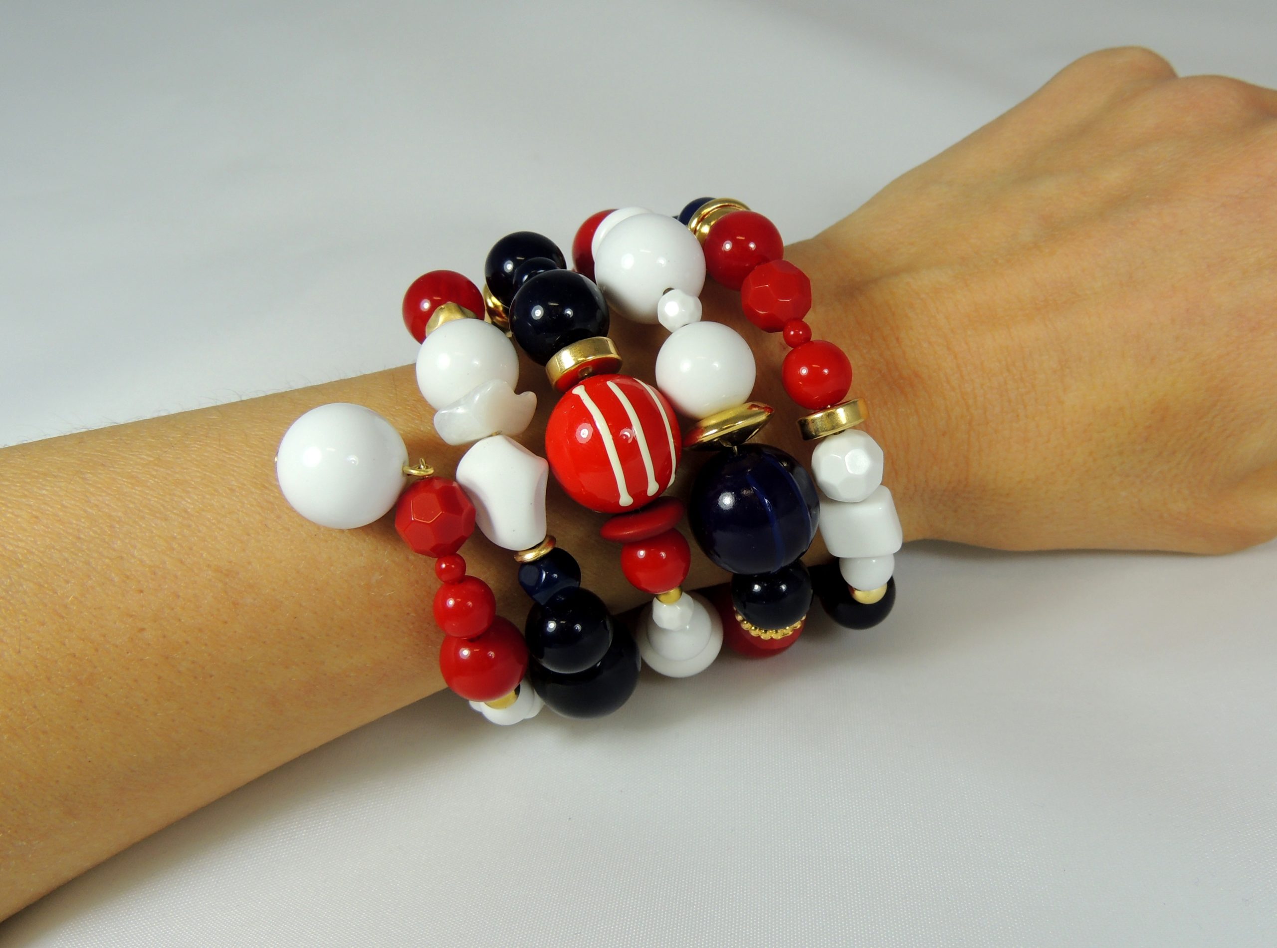 Bracciale spirale alto - 70) Bianco/Rosso/Blu Navy
