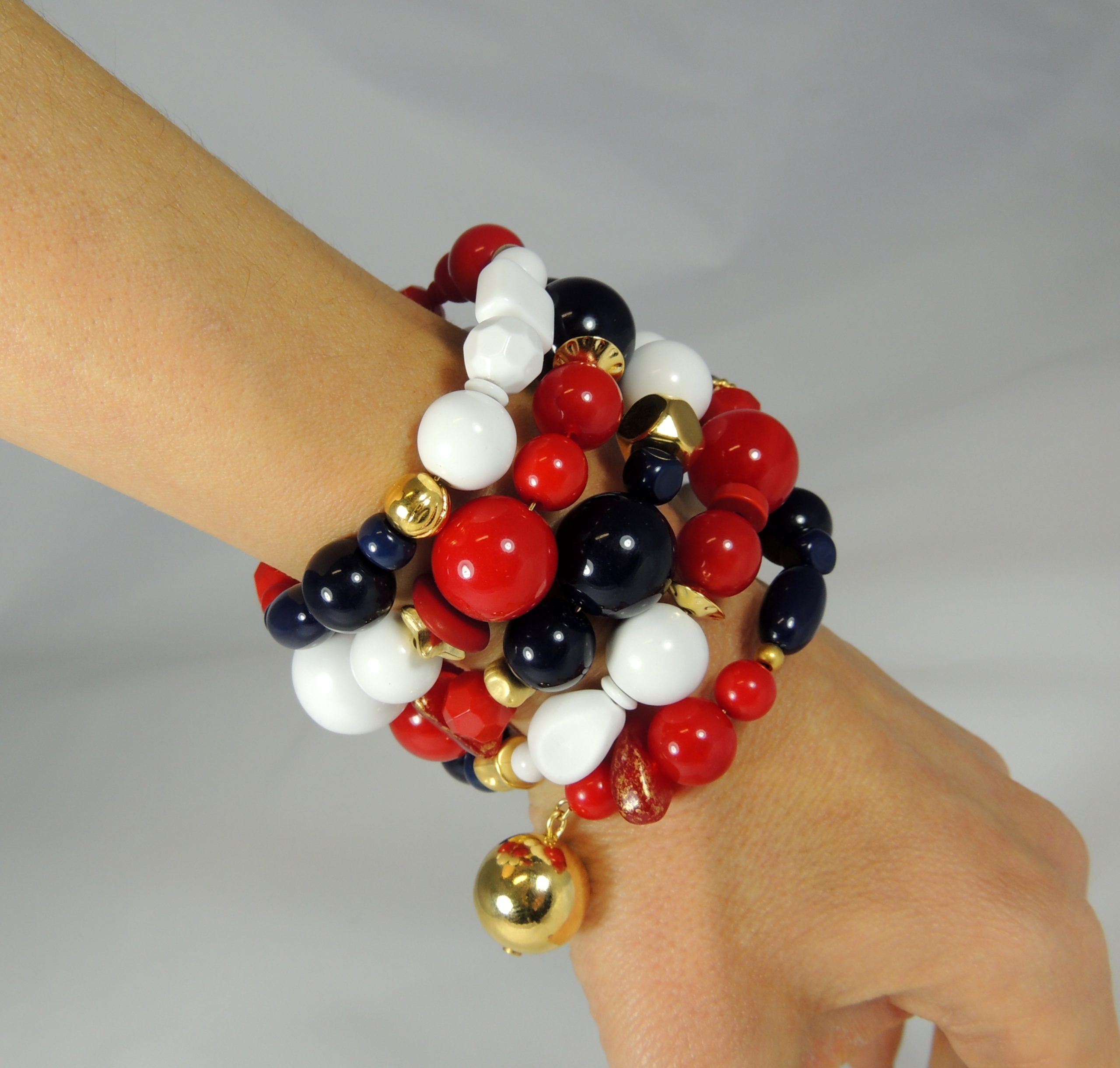 Bracciale spirale alto - 70) Bianco/Rosso/Blu Navy