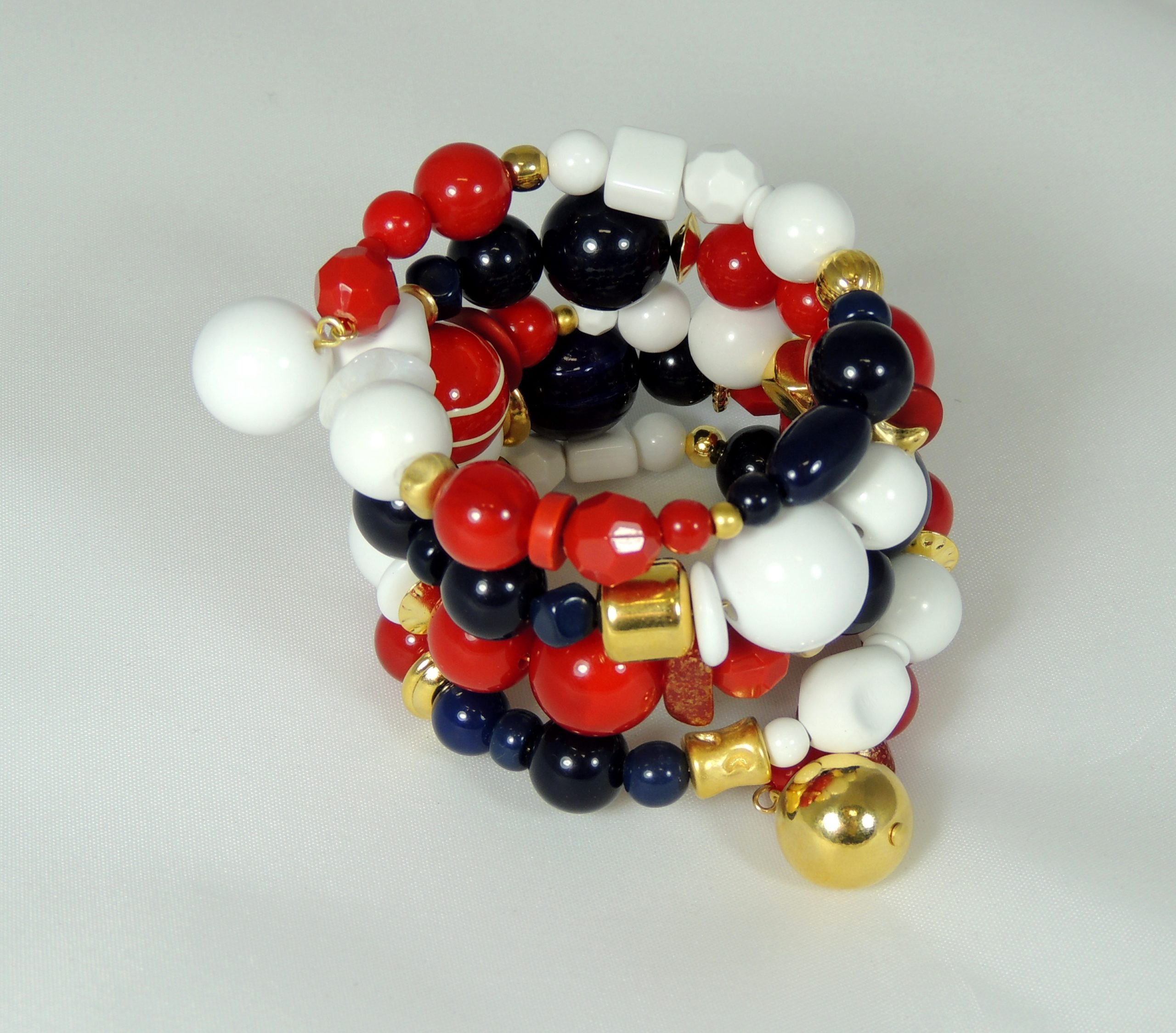 Bracciale spirale alto - 70) Bianco/Rosso/Blu Navy