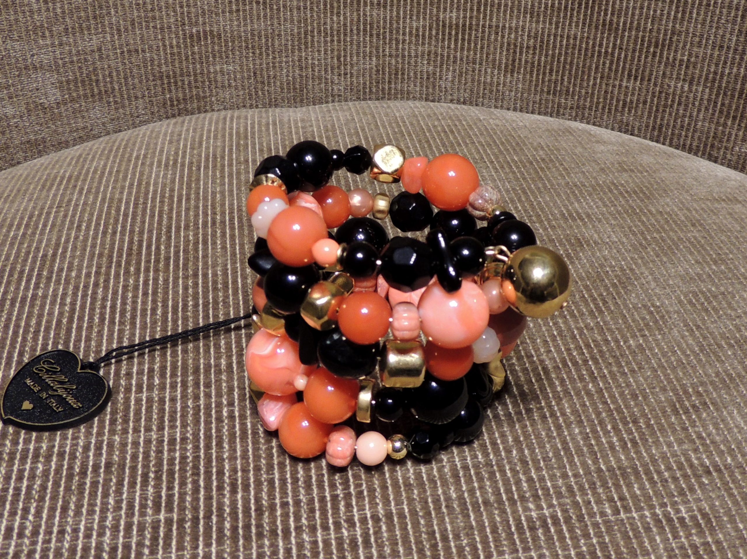 Bracciale spirale alto - 65) Corallo Rosa/Nero