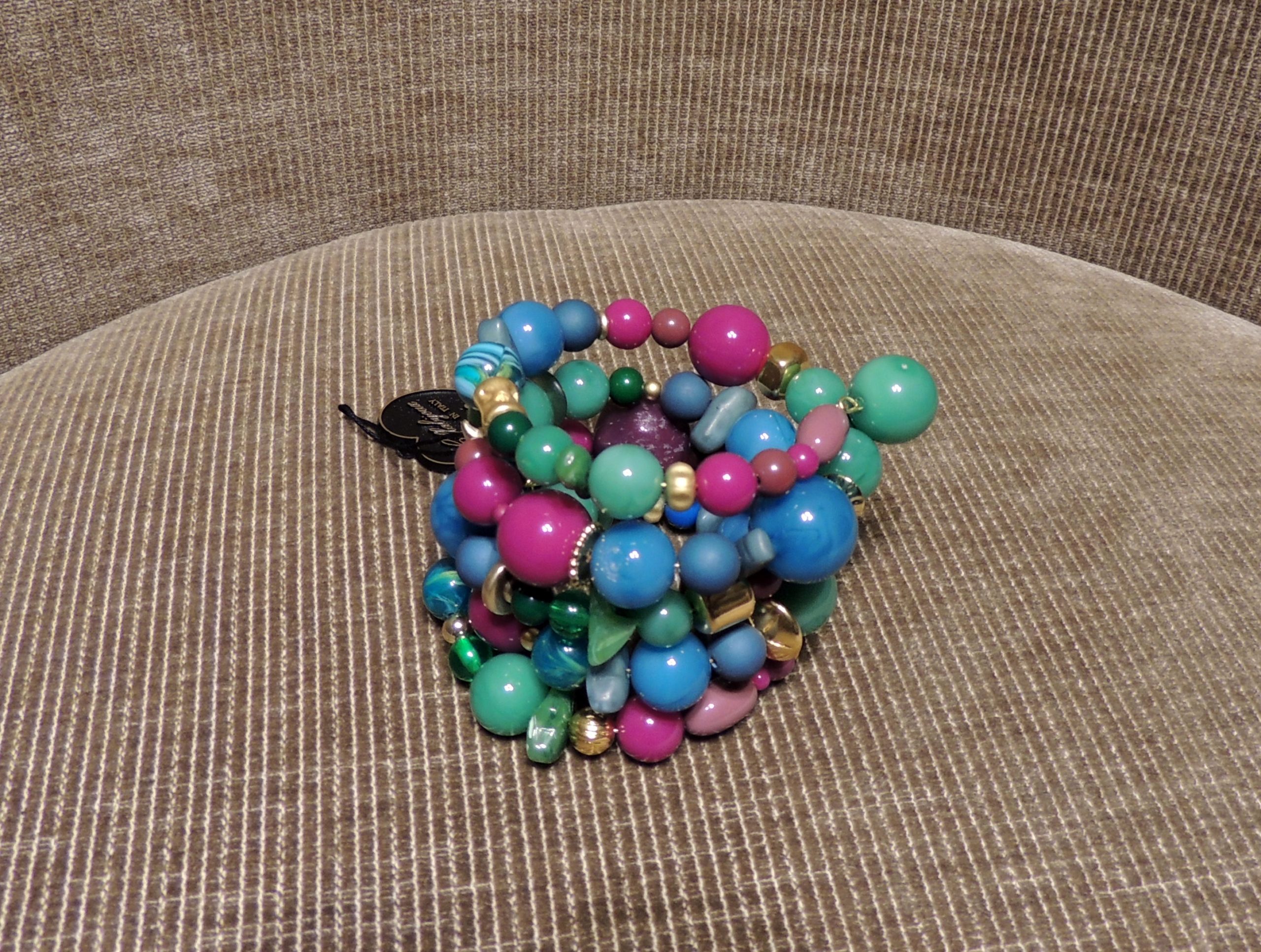 Bracciale spirale alto - 85) Verde Smeraldo/Prugna/Azzurro Mare