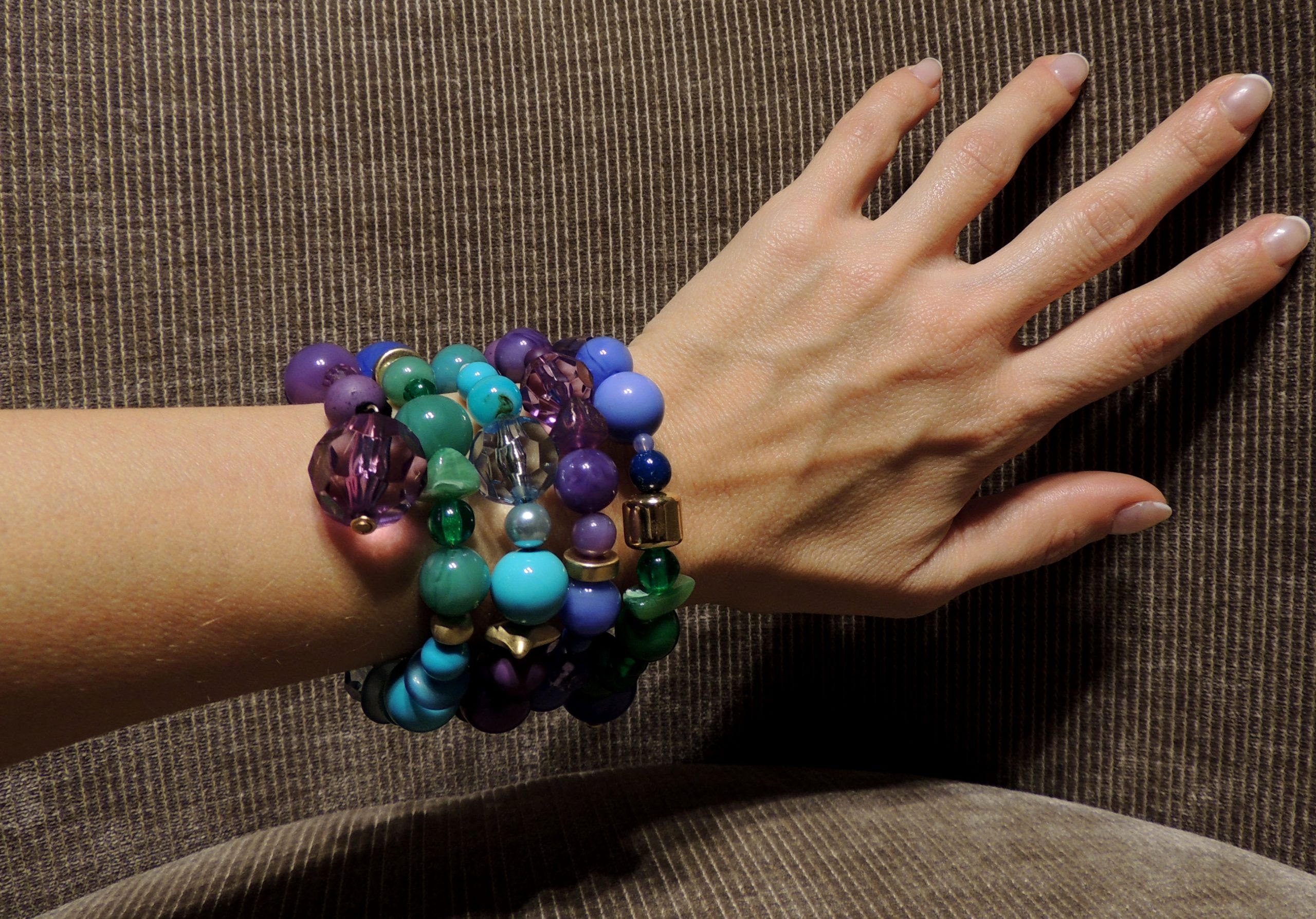Bracciale spirale alto - 67) Verde Smeraldo/Turchese/Blu Royal/Viola