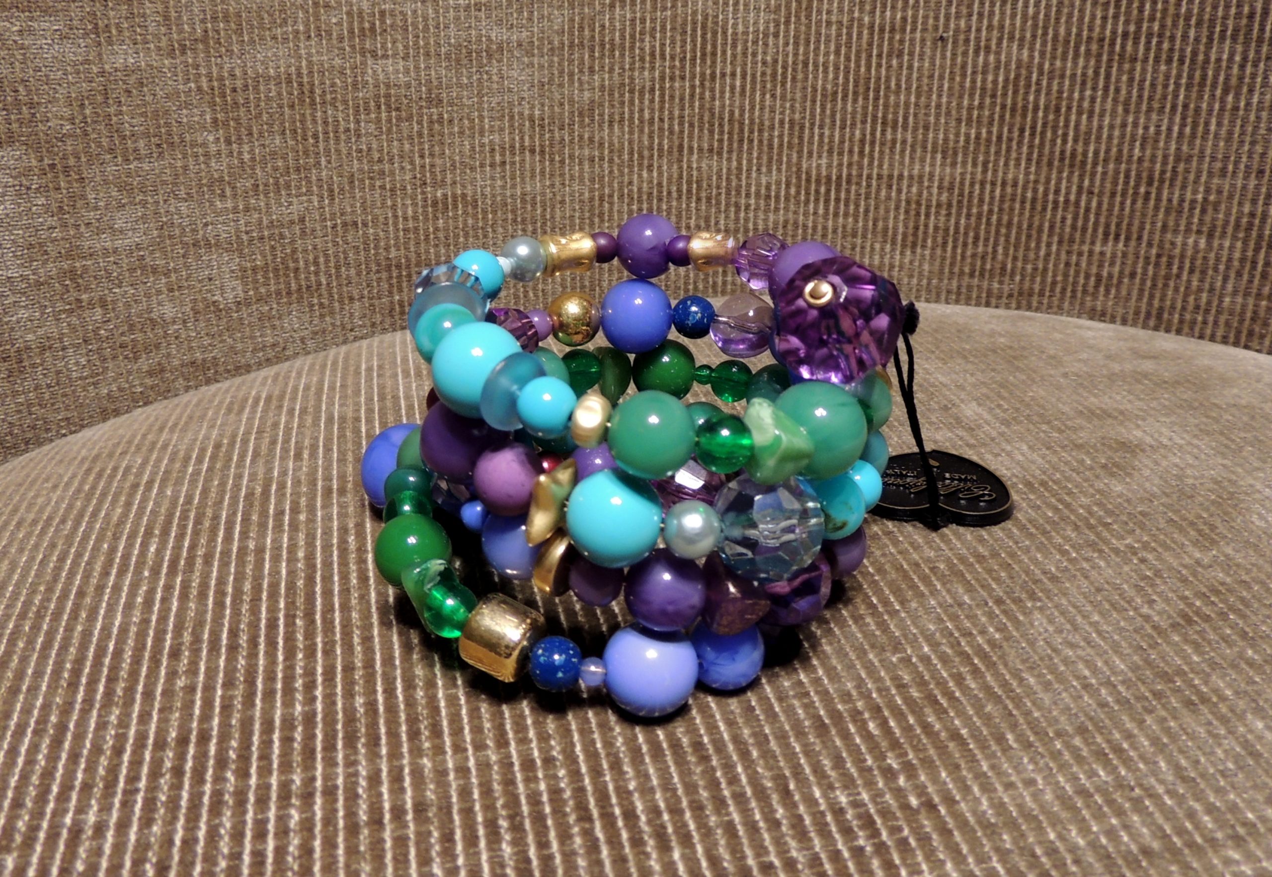 Bracciale spirale alto - 67) Verde Smeraldo/Turchese/Blu Royal/Viola