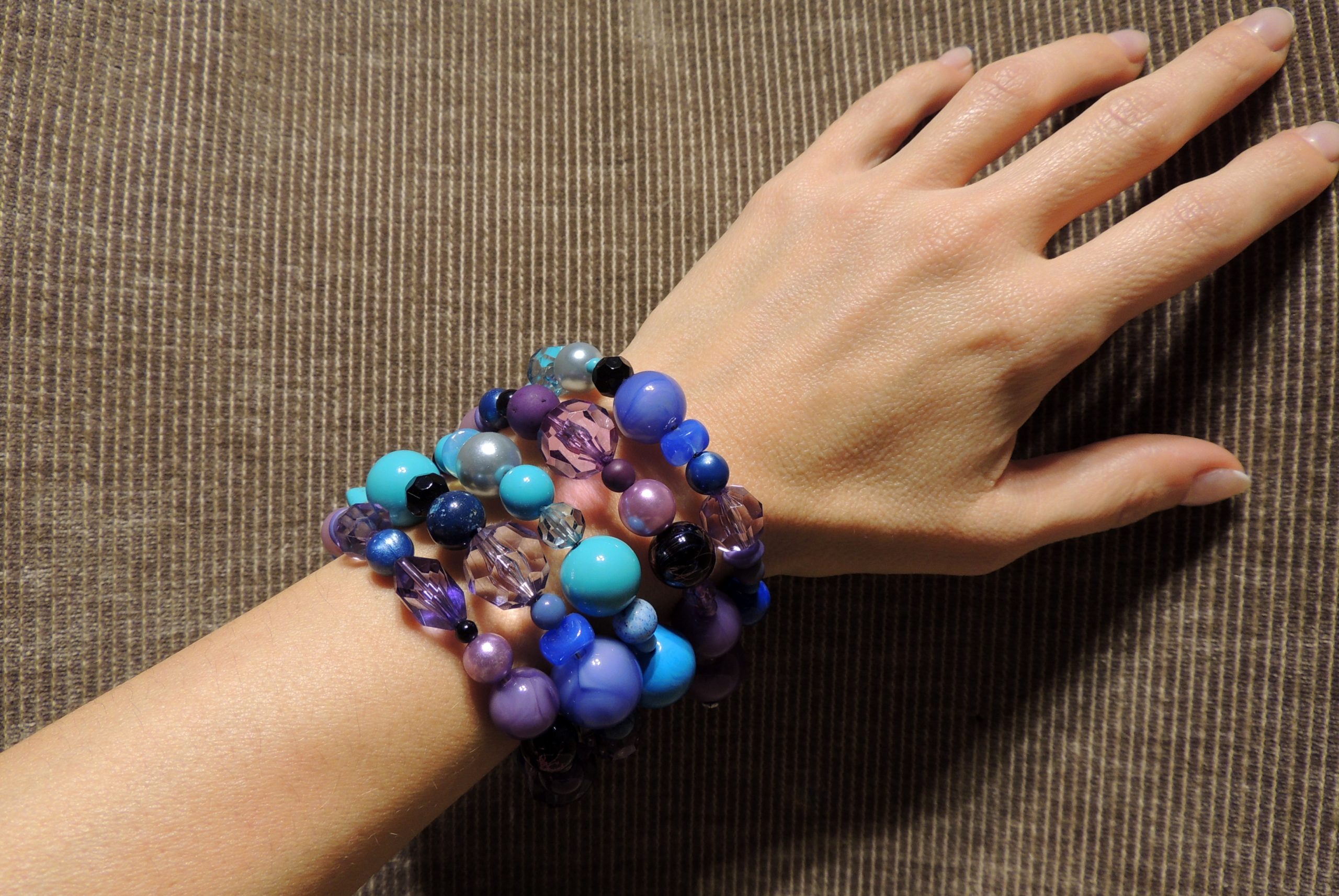 Bracciale spirale alto - 68) Turchese/Blu Royal/Viola/Nero