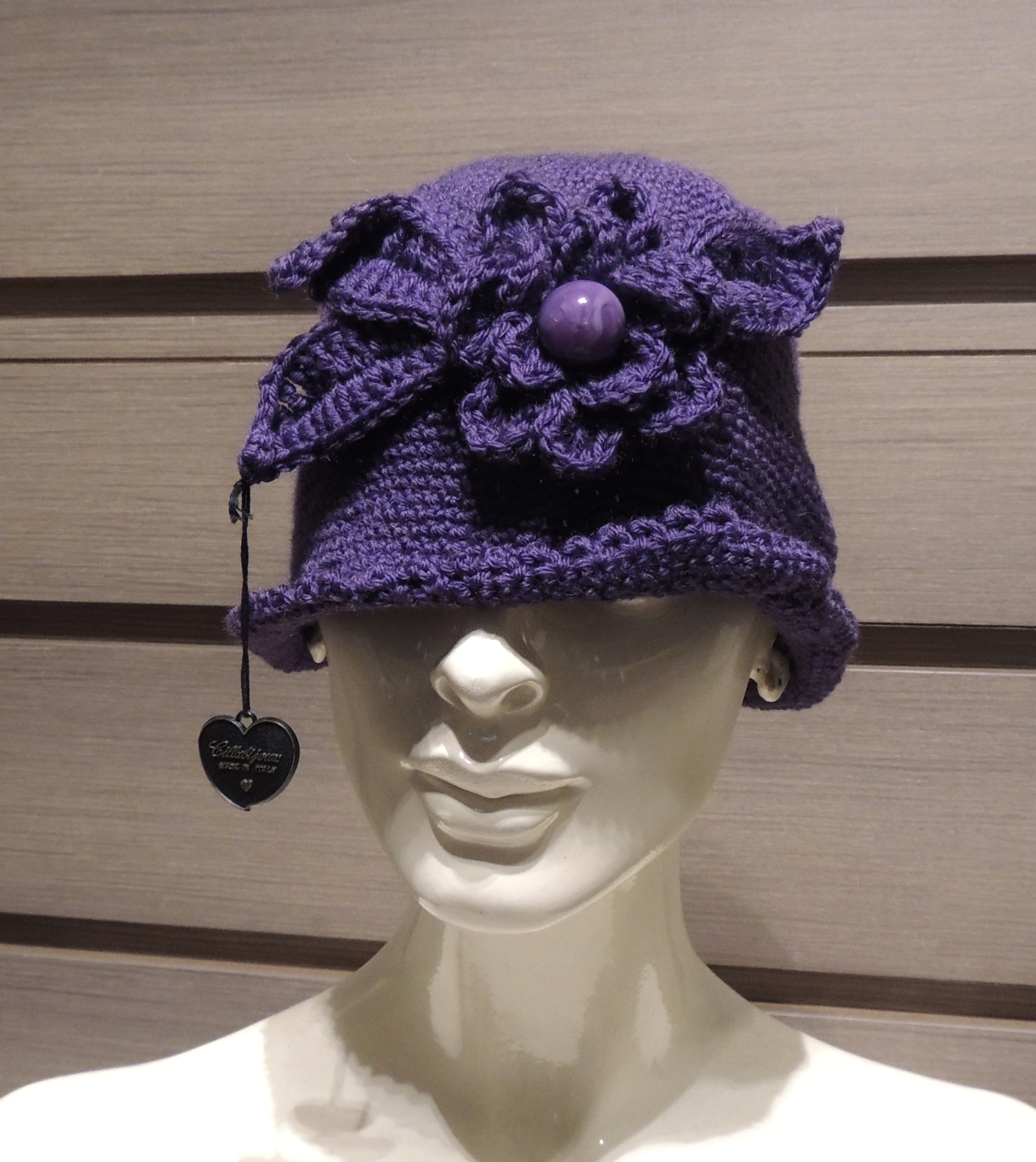 Cappellino fiori lana - 14) Viola