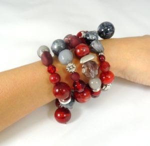 Bracciale Spirale alto 93) Grigio/Rubino