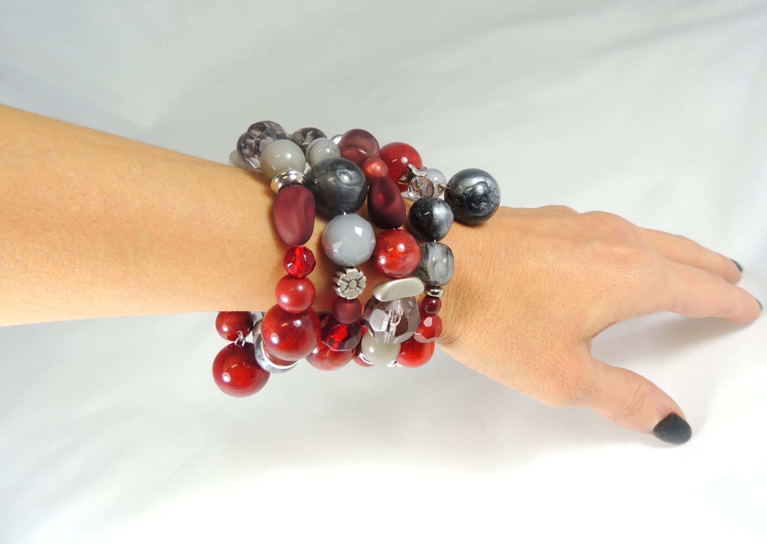 Bracciale Spirale alto 93) Grigio/Rubino