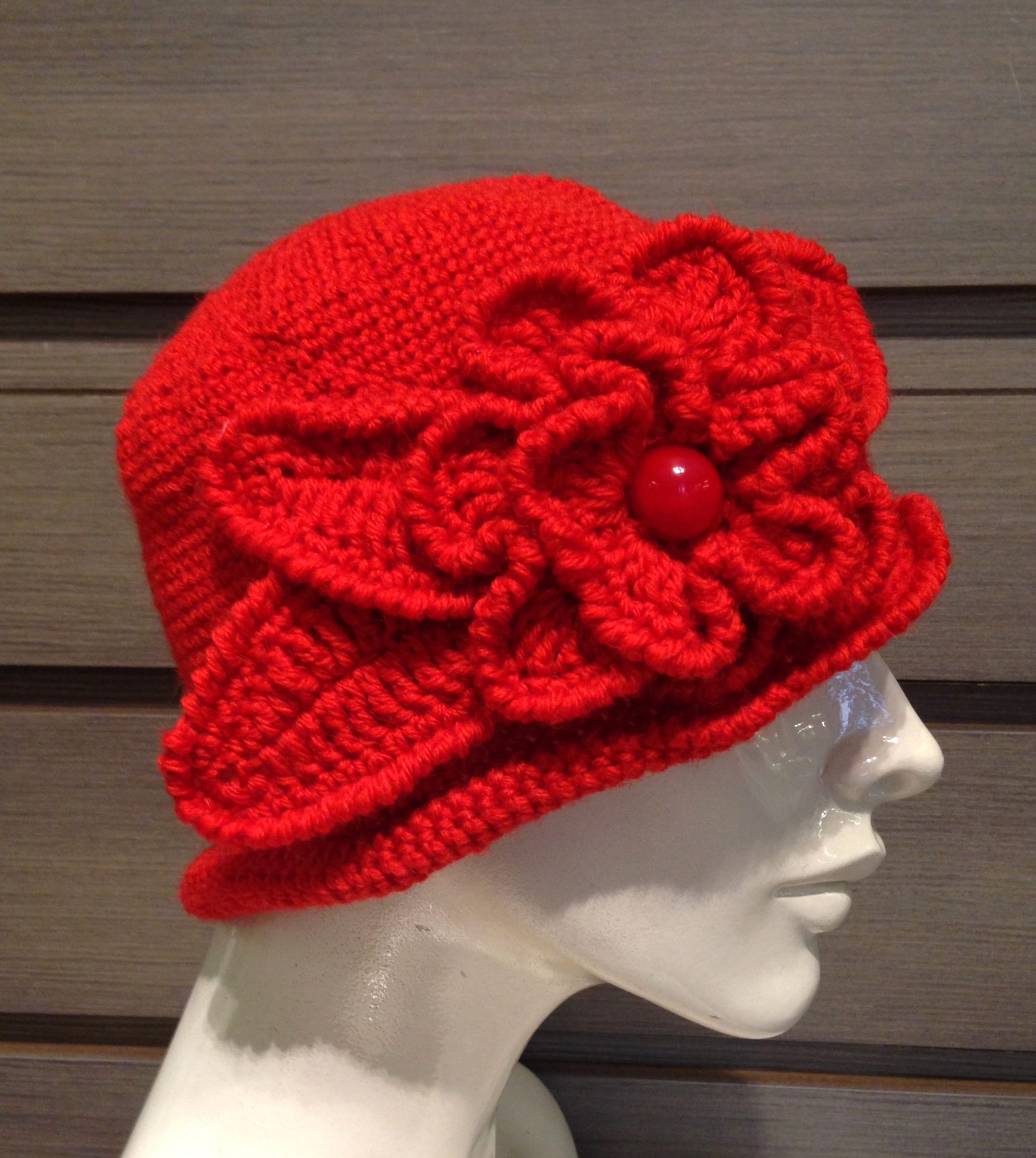 Cappellino Fiori Lana - 11) Rosso