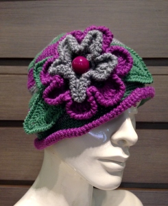 Cappellino Fiori Lana - 59/07) Verde/Viola/Grigio