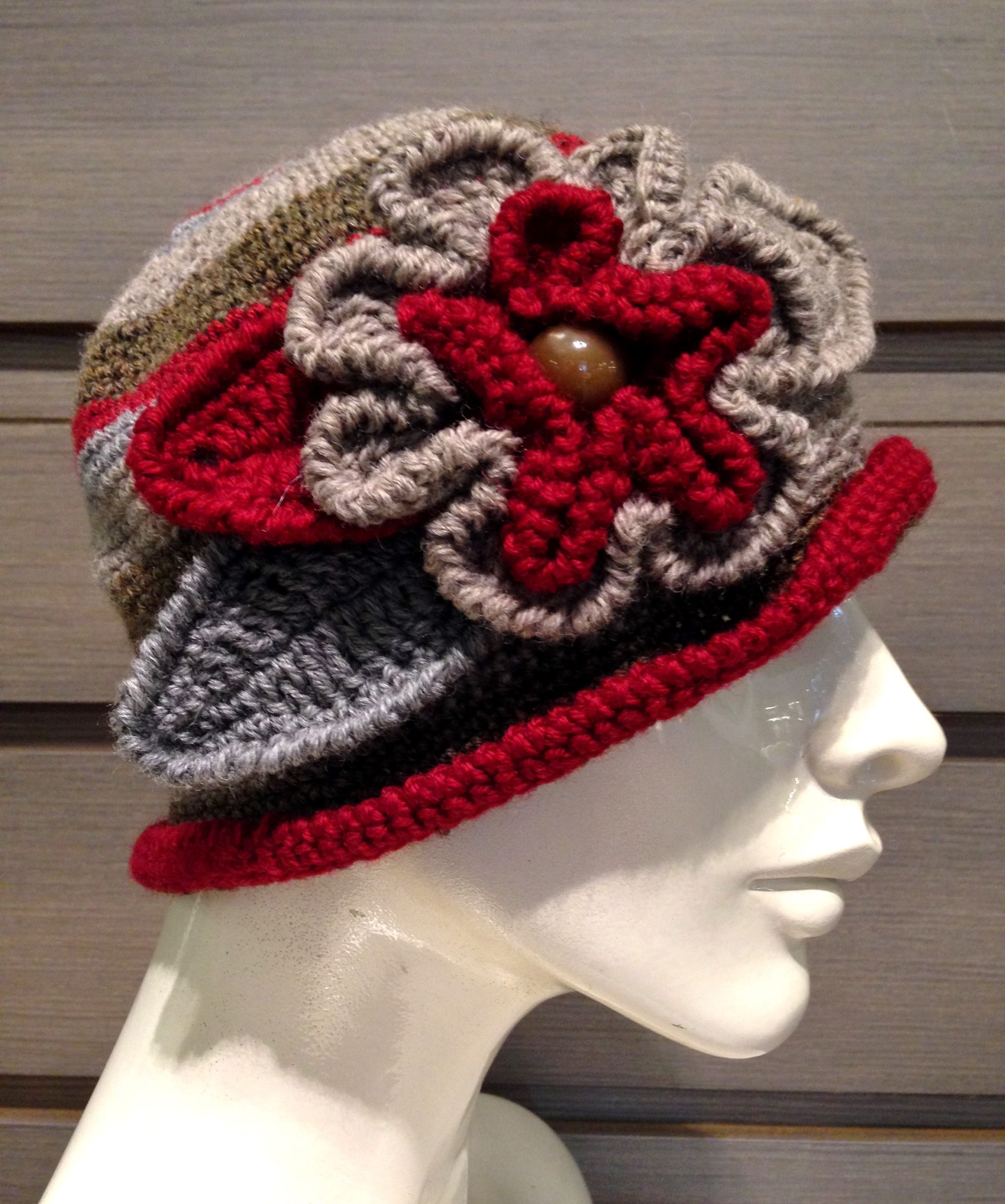 Cappellino Fiori Lana - 93/05) Grigio/Rubino/Tortora