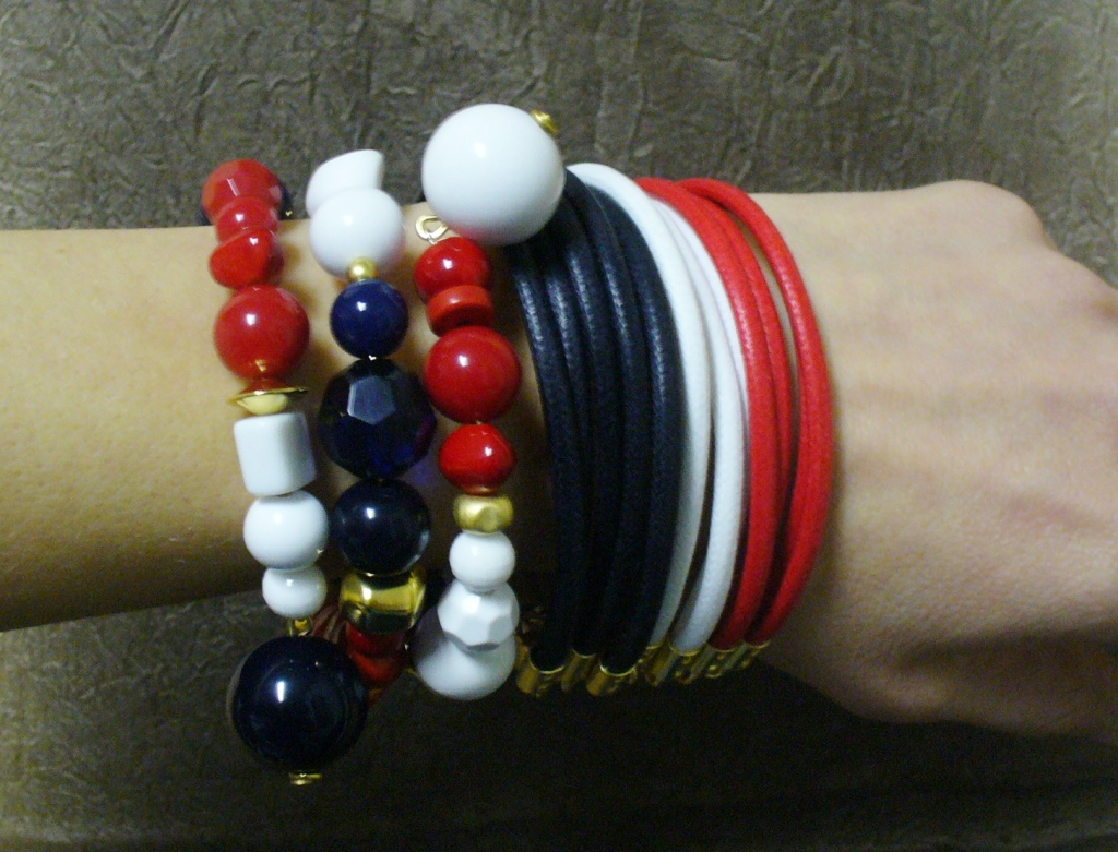 "Bracciale a fascia" e "Bracciale spirale basso" della collezione "Navy Chic" 70) Bianco/Rosso/Blu Navy