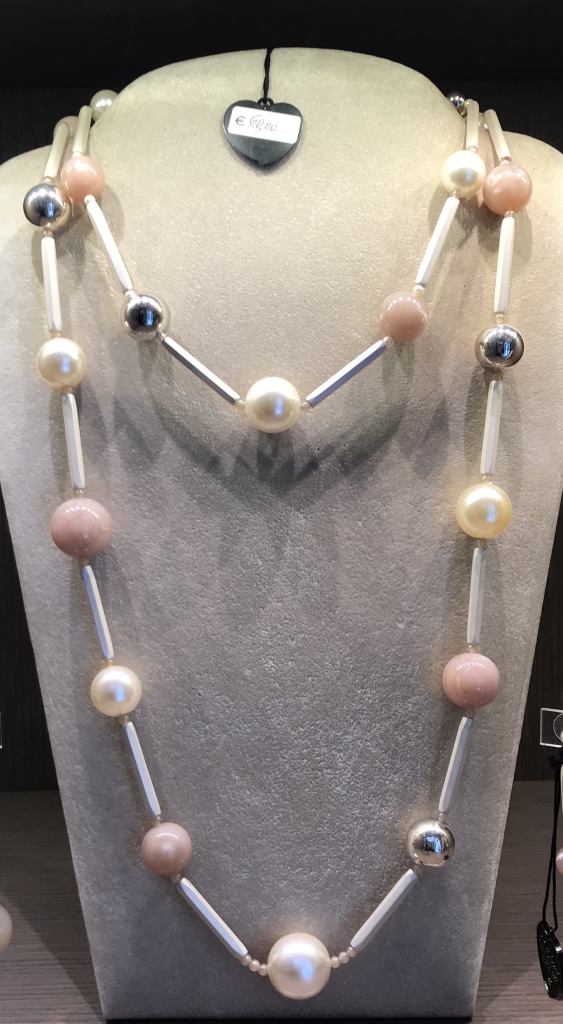 Girocollo e collana con sfere e cilindretti - con sfera metal e perle - 05) Tortora con Perle e Metal