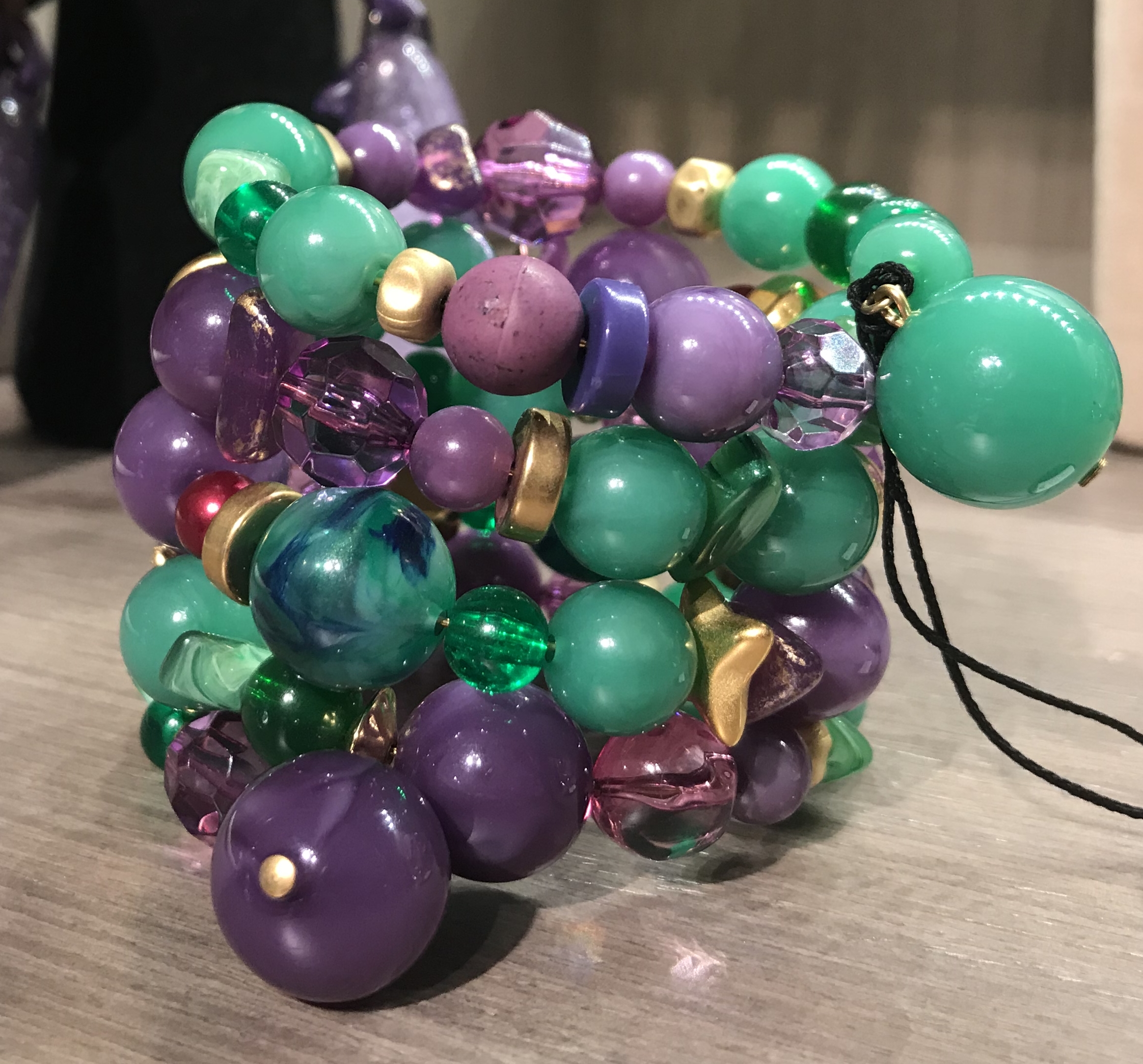 Bracciale spirale alto 59) Verde smeraldo/Viola