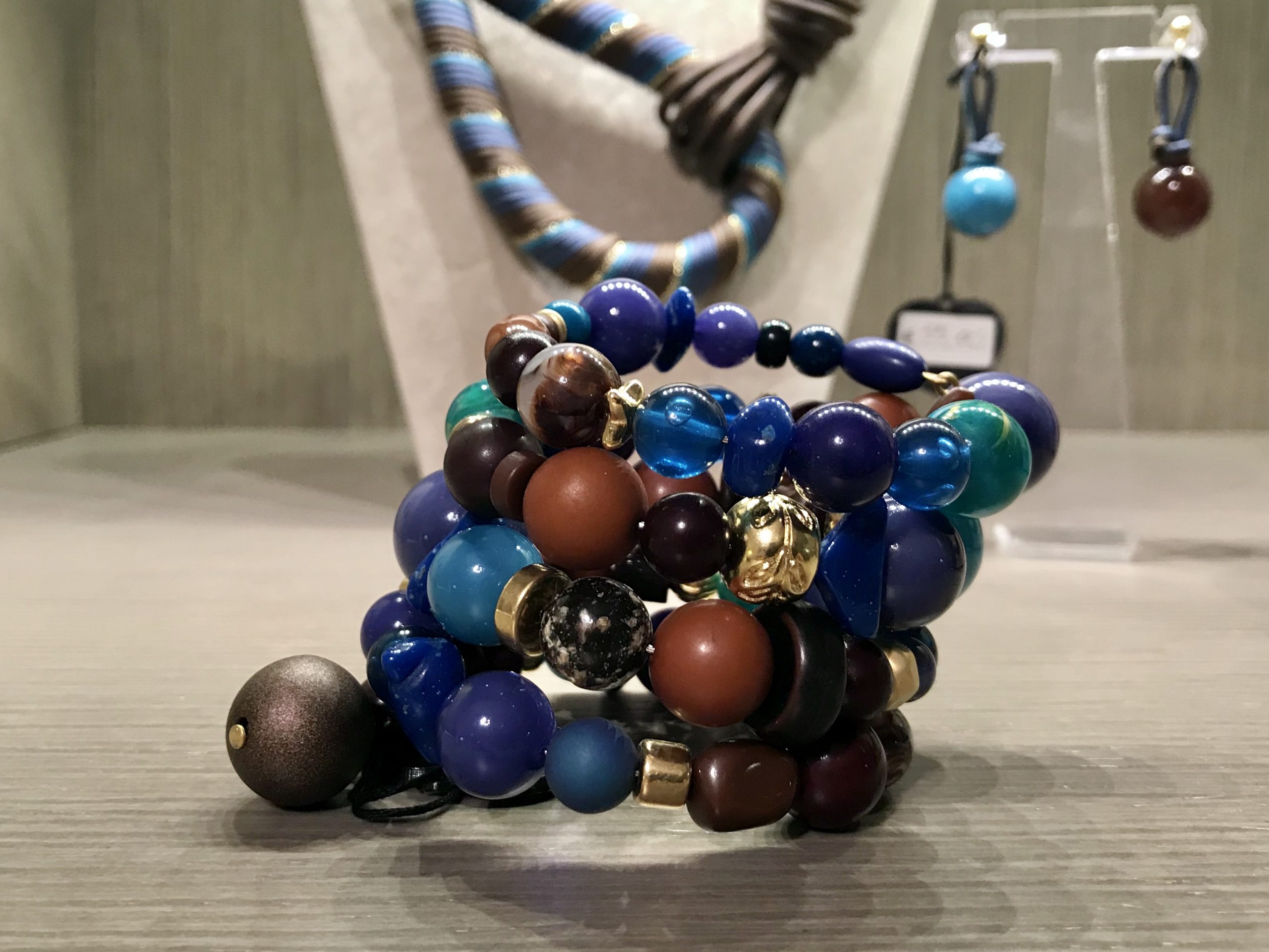 Bracciale spirale alto - 89) Jeans/Petrolio/Marrone