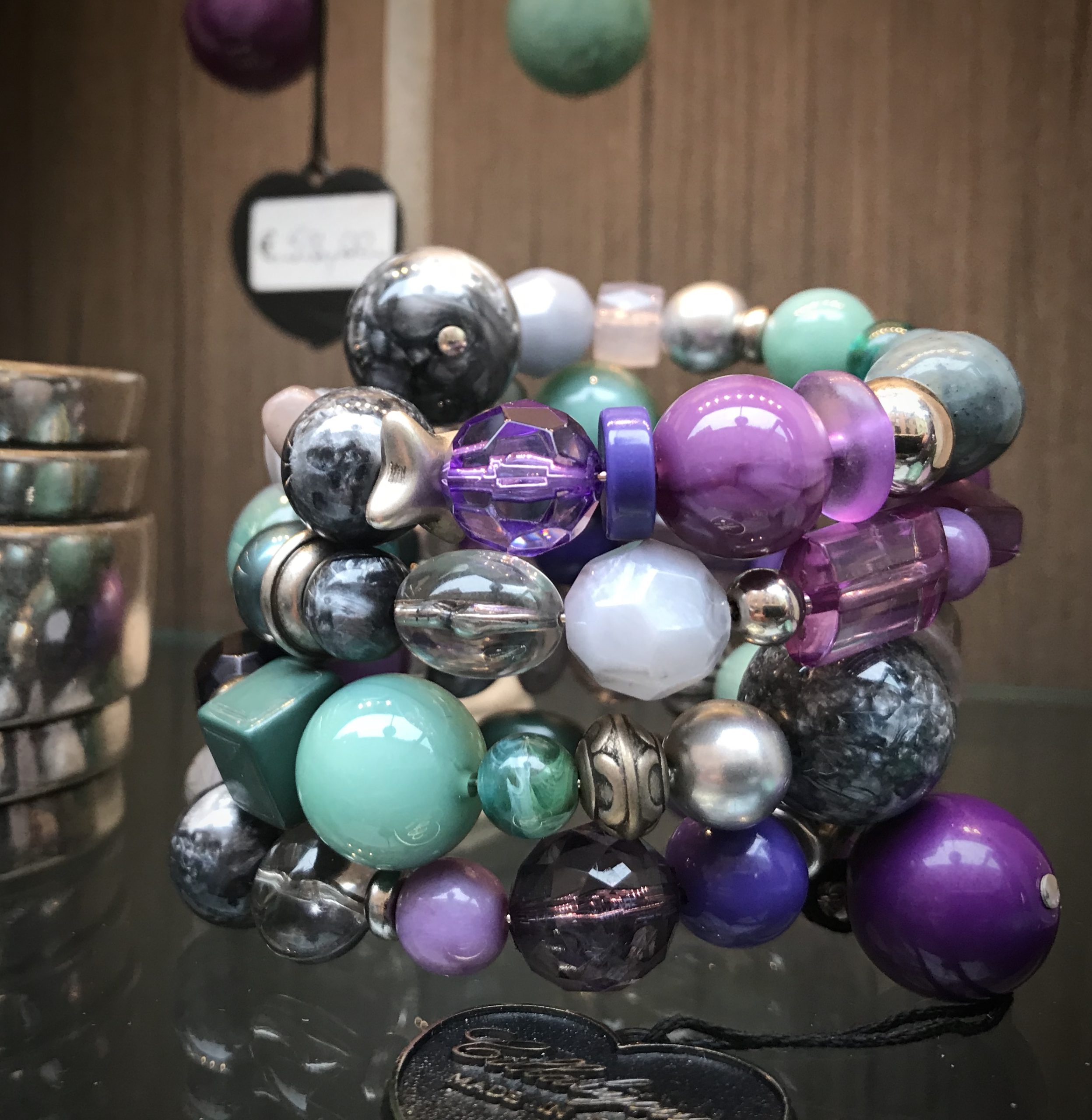 Bracciale spirale alto 101) Grigio/Verde marino/Viola